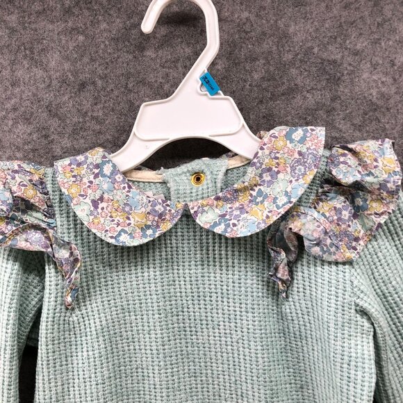 Sal & Pimenta Mint Jumper Girls 4T Collared Sweater Waffle Knit Ruffle - Picture 3 of 9